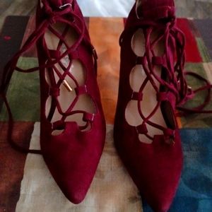 Burgundy lace shoes stilettos